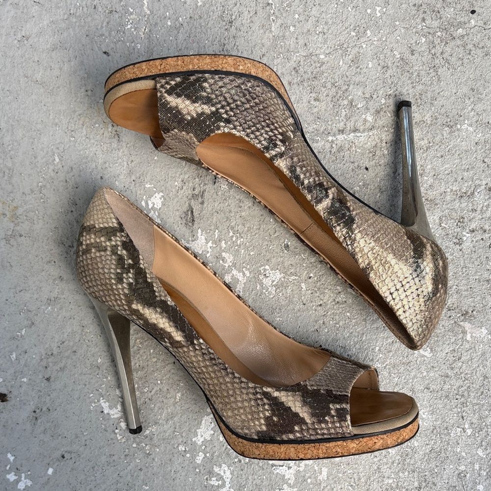 Giuseppe Zanotti fabric metallic snake print peep toes